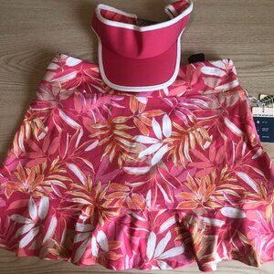 NWT Tommy Bahama stretchy pull-on UPF 50 golf skort + visor